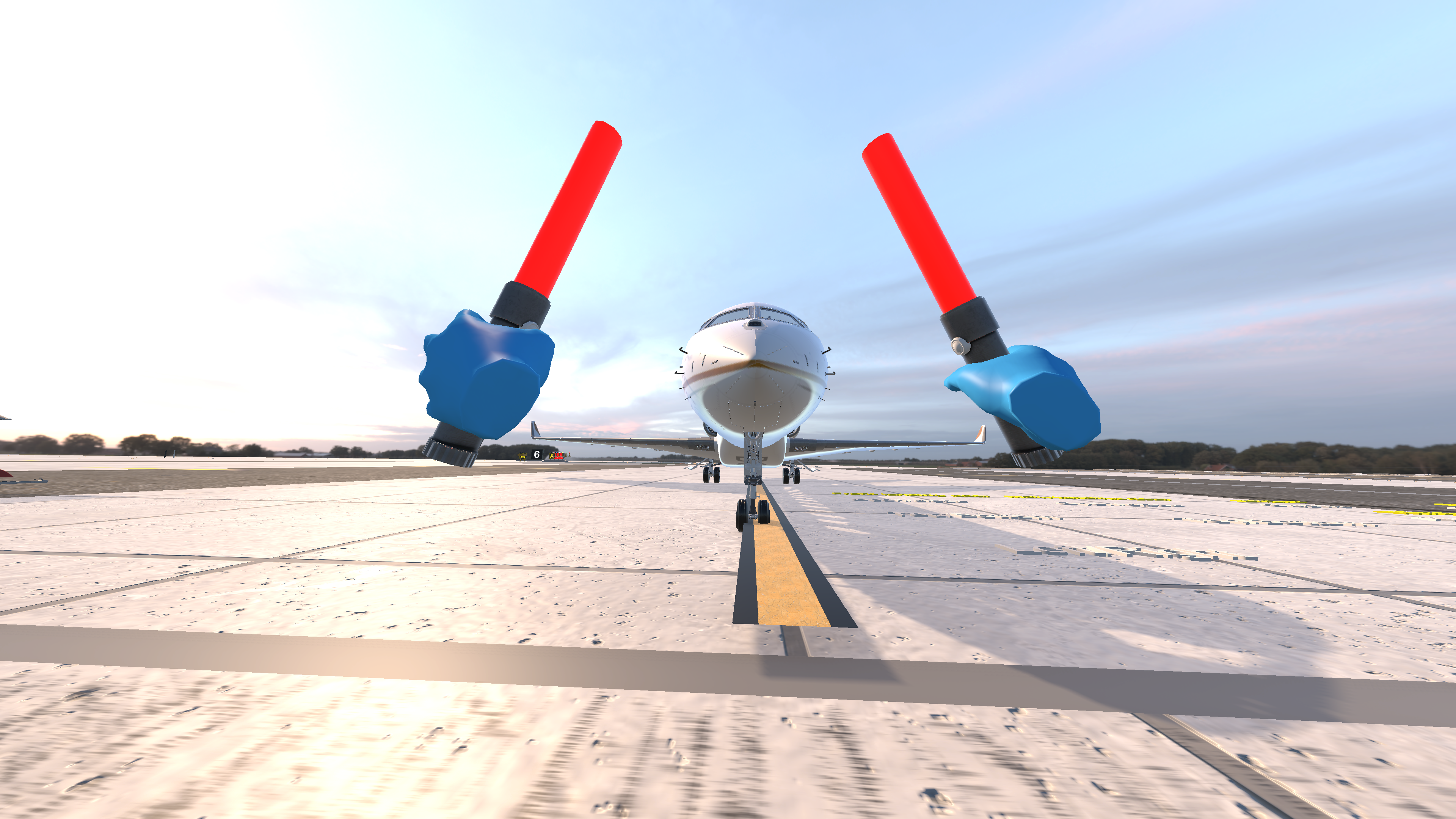 Marshalling scenario — user guiding aircraft to parking spot